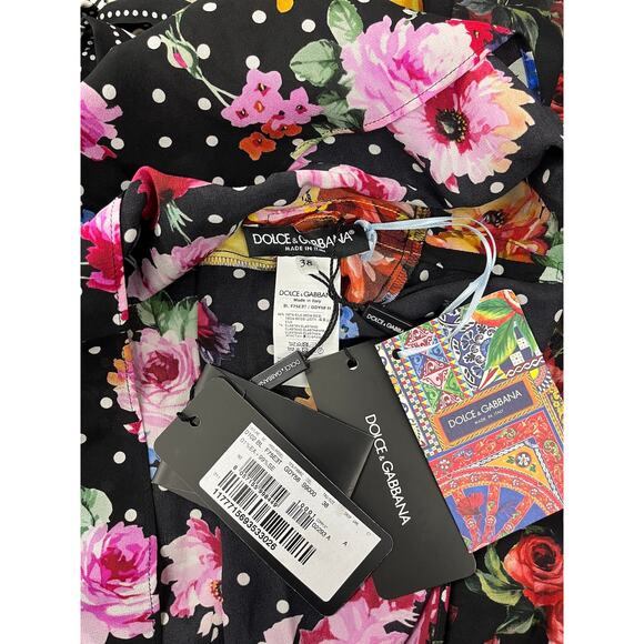 NWT DOLCE & GABBANA Printed Patchwork Blouse Belted Multicolor IT 38 XS - Picture 9 of 9